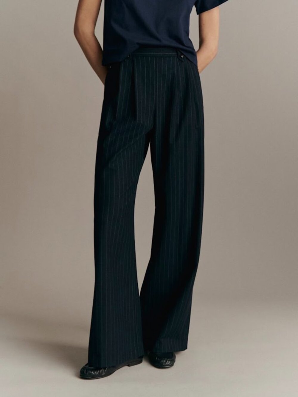 Sezane Loulou Trousers in Navy Ecru Tennis Stripes Size 14 (FR 46)